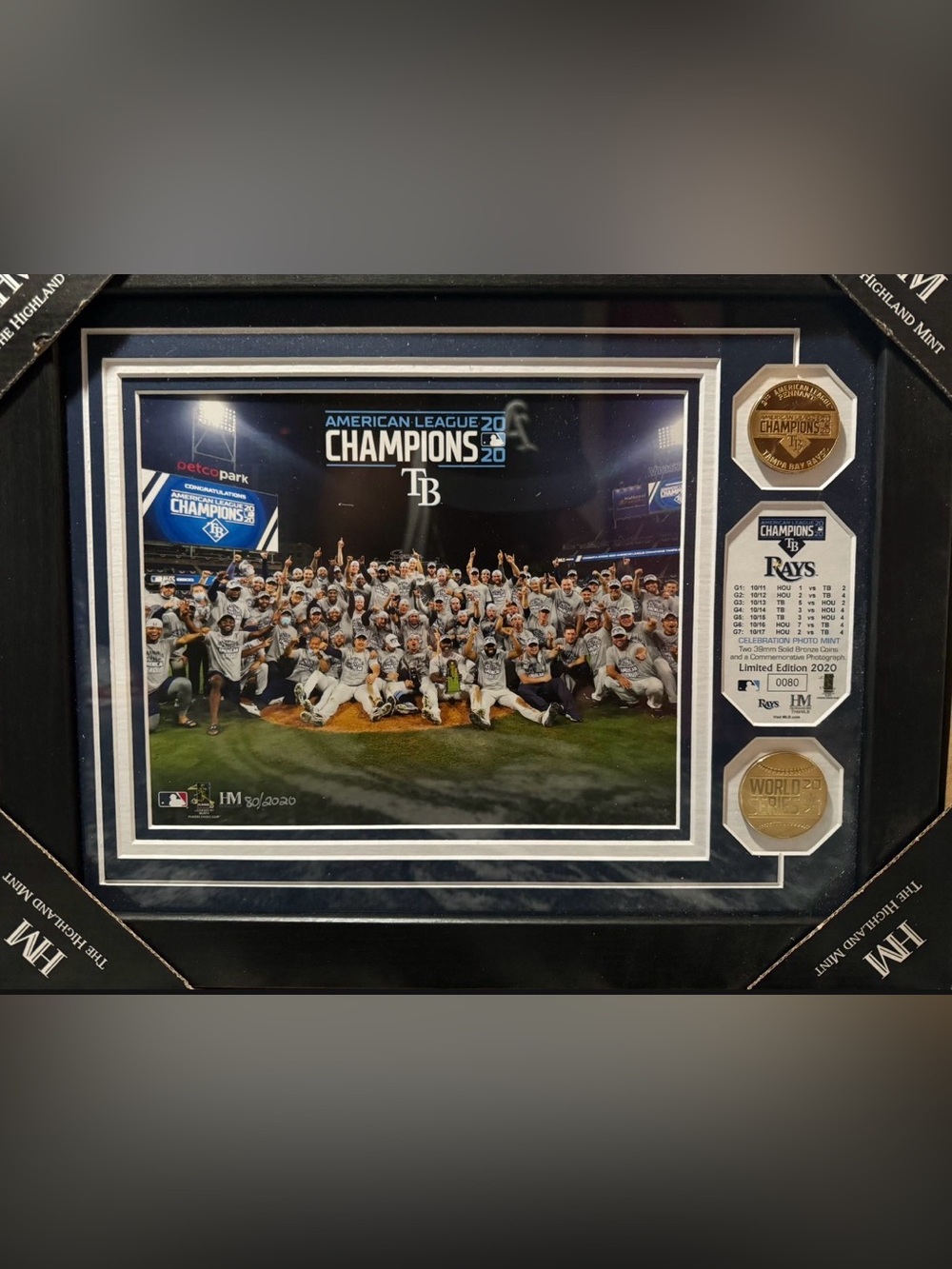2020 American League Champions Tampa Bay Rays Framed Photo Display - Black/White